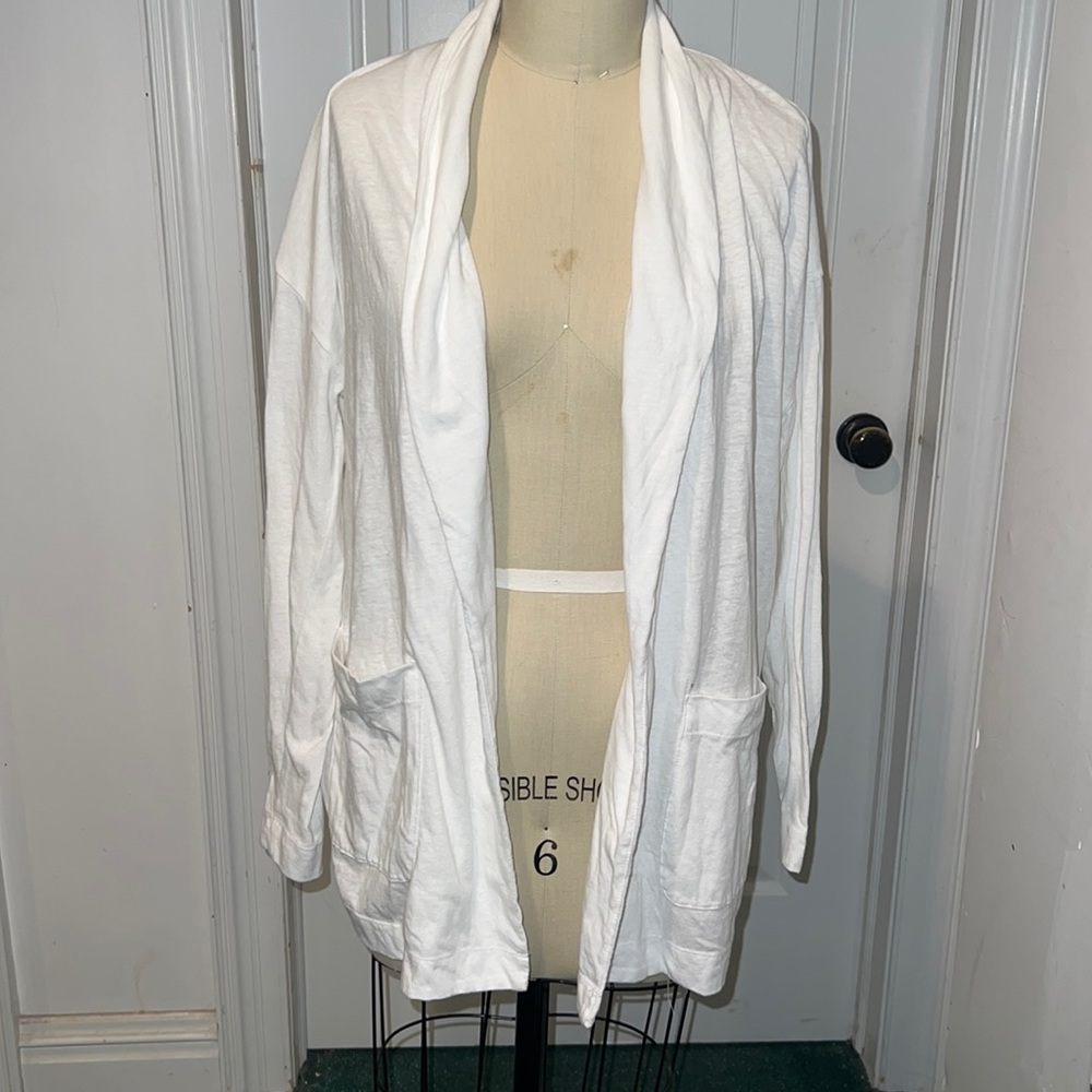 J Crew Lightweight White Open Cardigan Size M